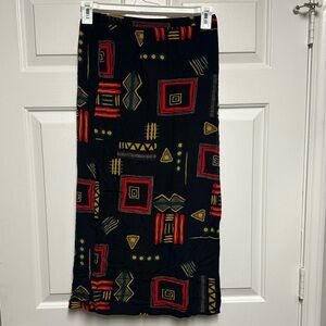 Geometric Vintage Patterned Black Skirt